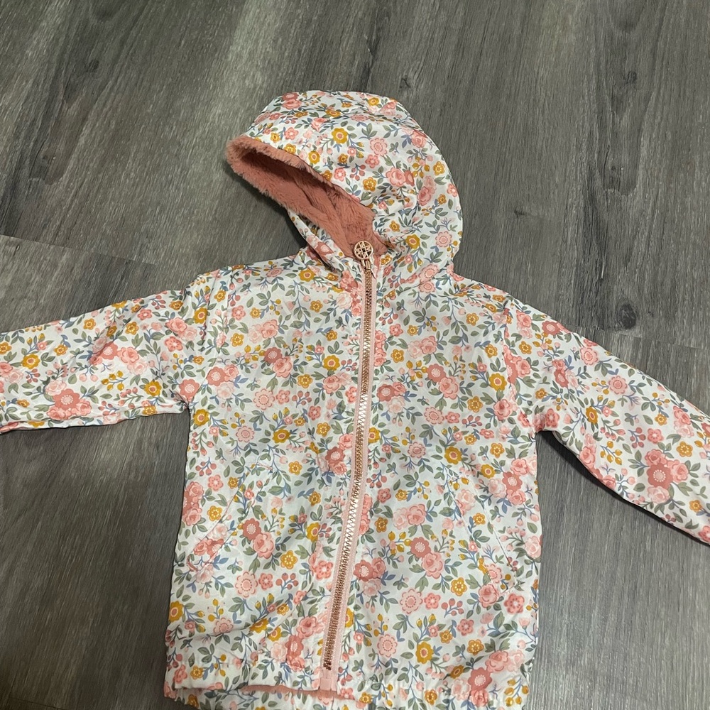 Reversible Floral Hooded Jacket with Pink Lining